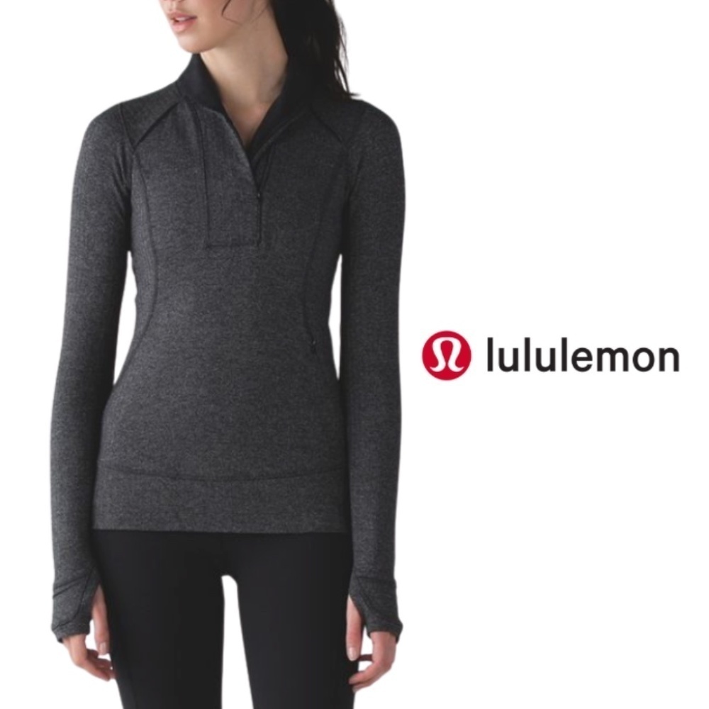 Lululemon Think Fast Pullover Heathered Herringbone Heathered Black - Size 4